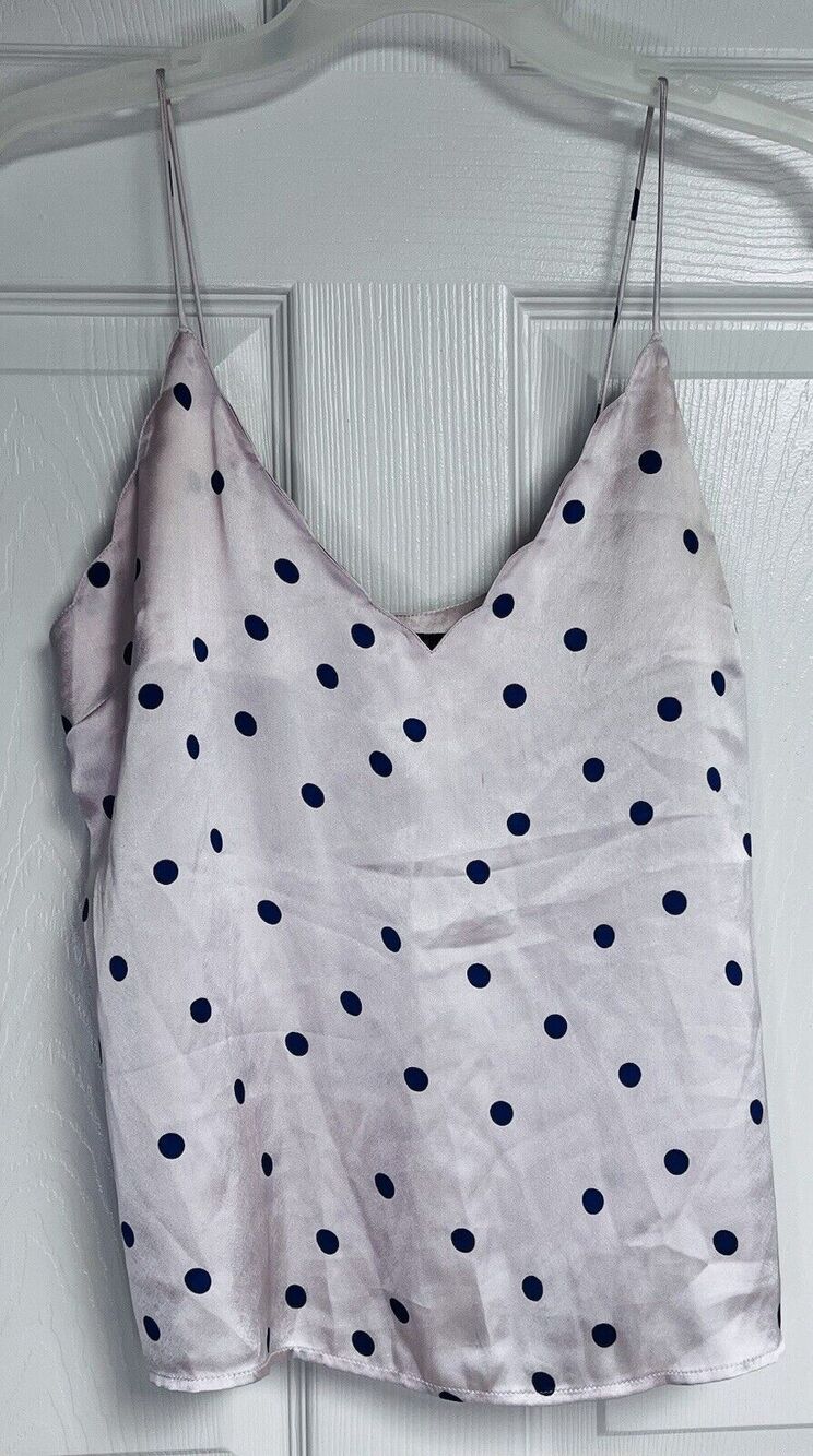 Topshop Polka Dot Top Size 6 Pink With Blue Dots Polyester Layering Career